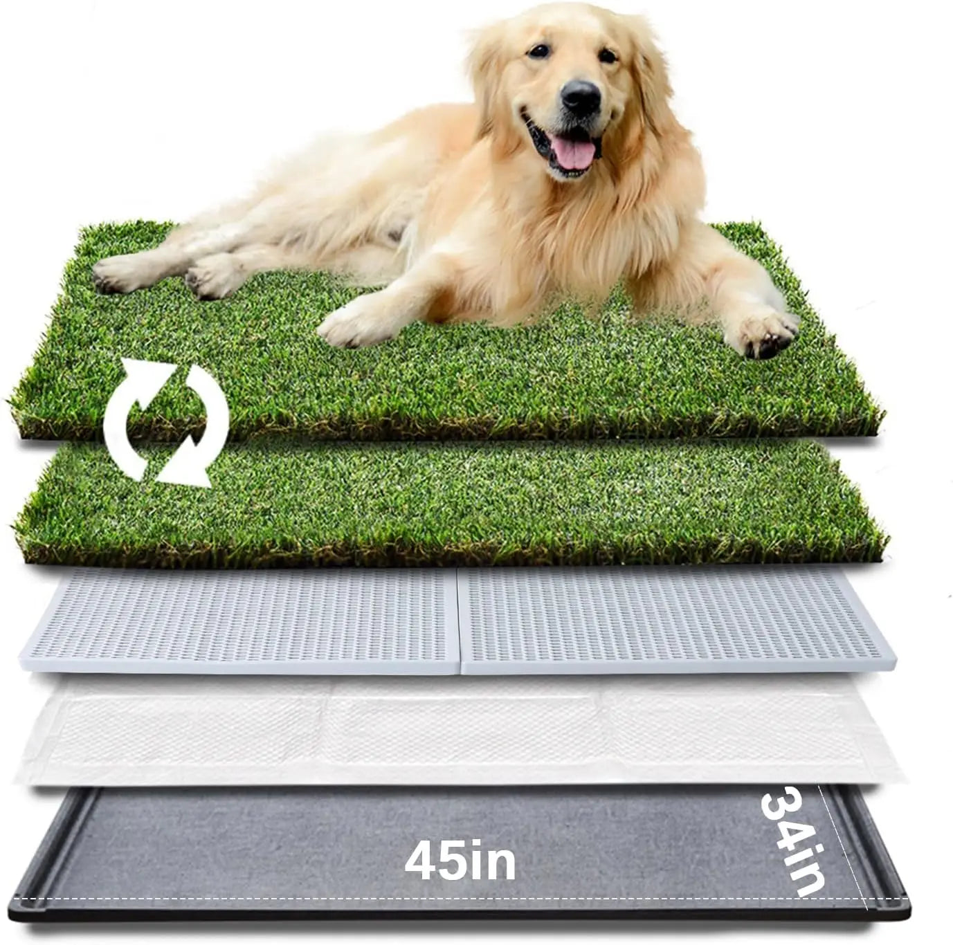Dog Grass Pad with Tray Extra Large 45”×34” Dog Litter Box Toilet with 2×Artificial Grass for Dogs with Hemmed Edge, Pee P