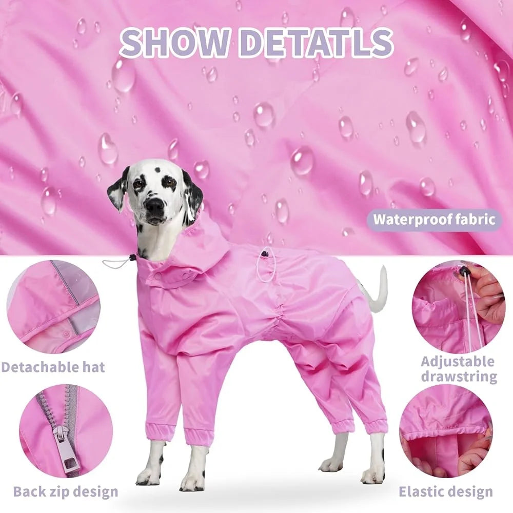 Pet Rain Jacket Waterproof Dog Coat 4 Legs with Leash Hole Lightweight Reflective Poncho Medium Dogs Outdoors