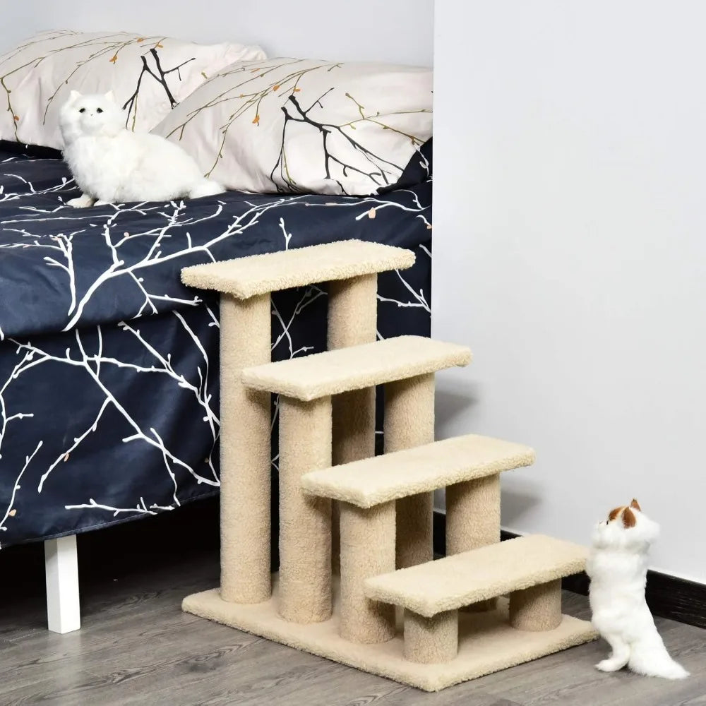 25" 4-Step Multi-Level Carpeted Cat Scratching Post Pet Stairs - Light Brown