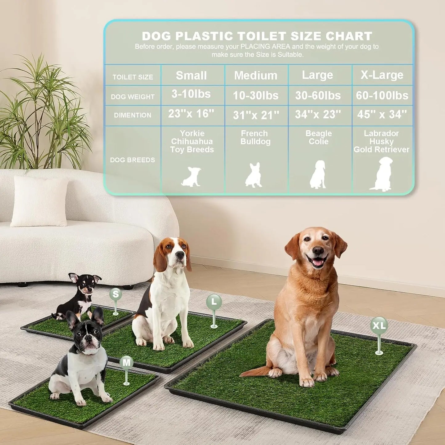 Dog Grass Pad with Tray Extra Large 45”×34” Dog Litter Box Toilet with 2×Artificial Grass for Dogs with Hemmed Edge, Pee P