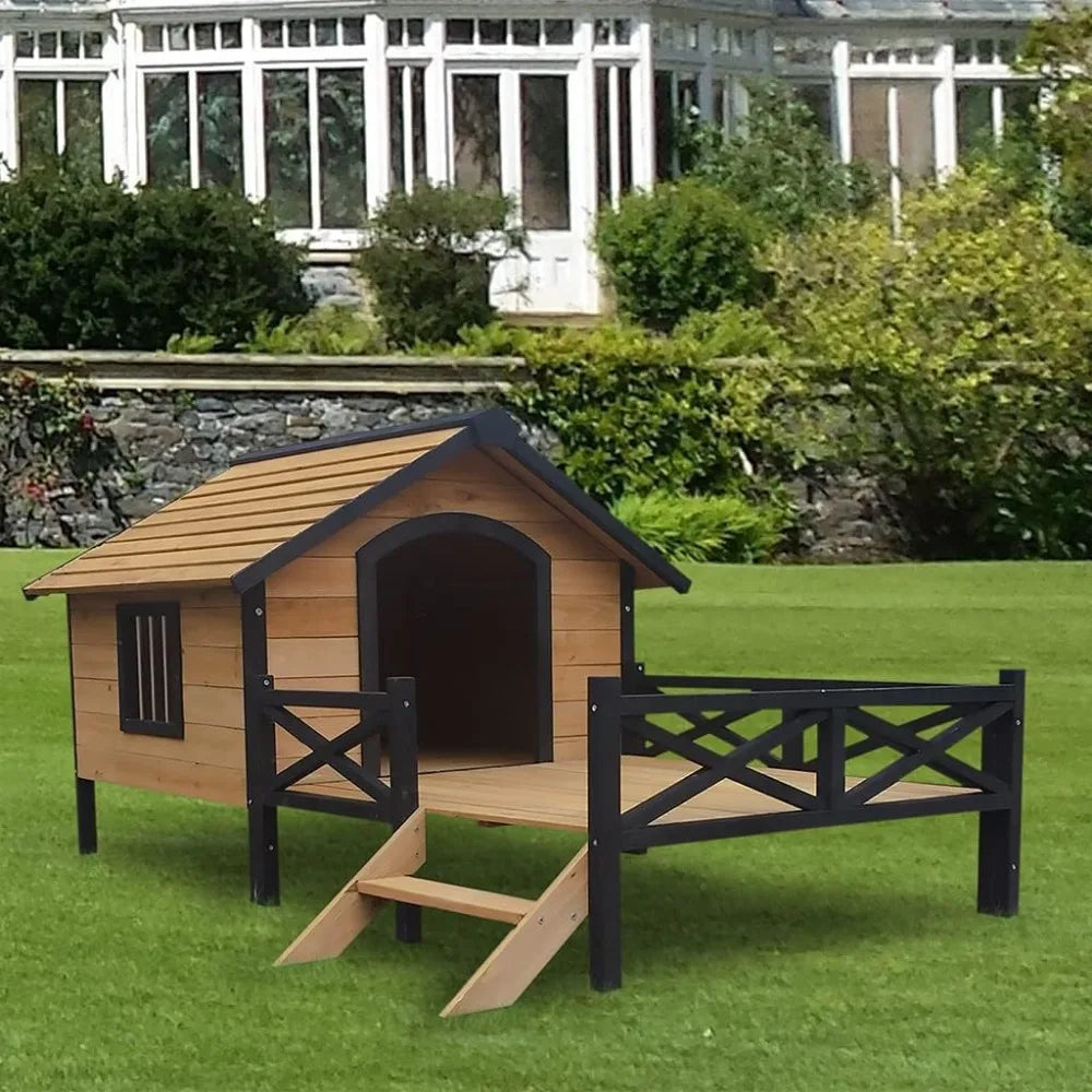 Wooden Large Dog House 43.3" L x 69.9" W x 32.7" H  Weatherproof Outdoor Pet Kennel