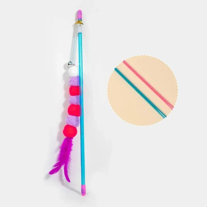 Funny Kitten Cat Teaser Interactive Toy Rod with Bell and Feather Toys for Cats Teaser Interactive Toy Rod Pet Cats Toys Stick