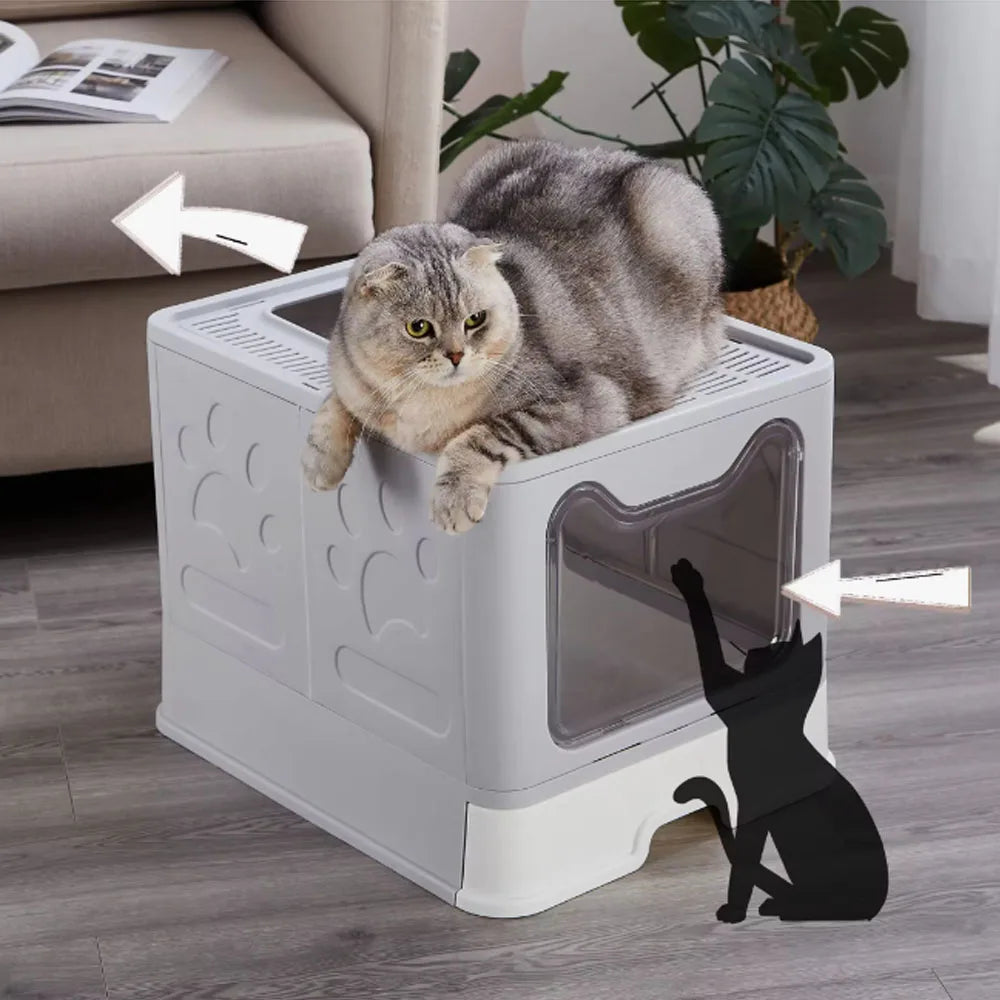 Foldable Litter Box: Drawer Design with Scooper for Easy Cat Waste Management