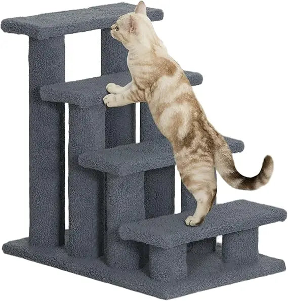 25" 4-Step Multi-Level Carpeted Cat Scratching Post Pet Stairs - Light Brown