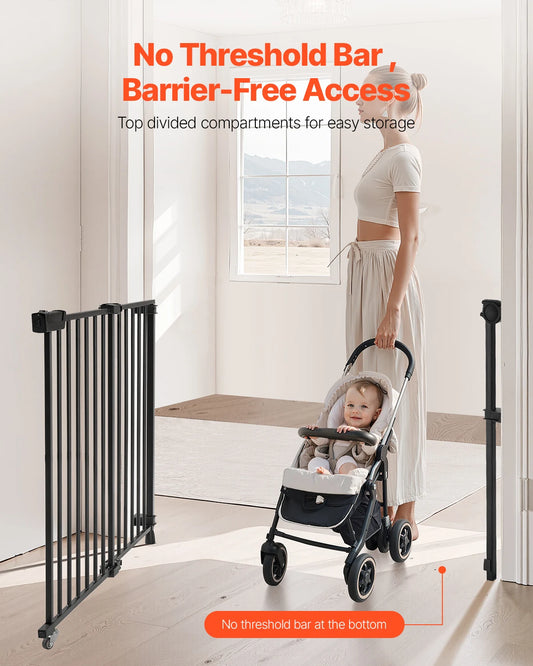 Baby Gate 29.5-43 Inches Adjustable Width 28 Inches High Dog Gate No Threshold Bar Easy Step Walk for Child Pet Security