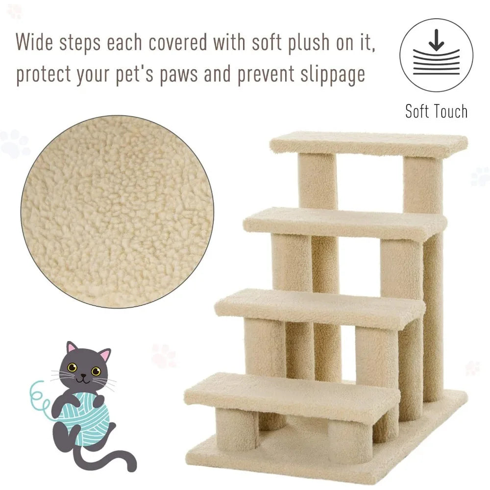 25" 4-Step Multi-Level Carpeted Cat Scratching Post Pet Stairs - Light Brown