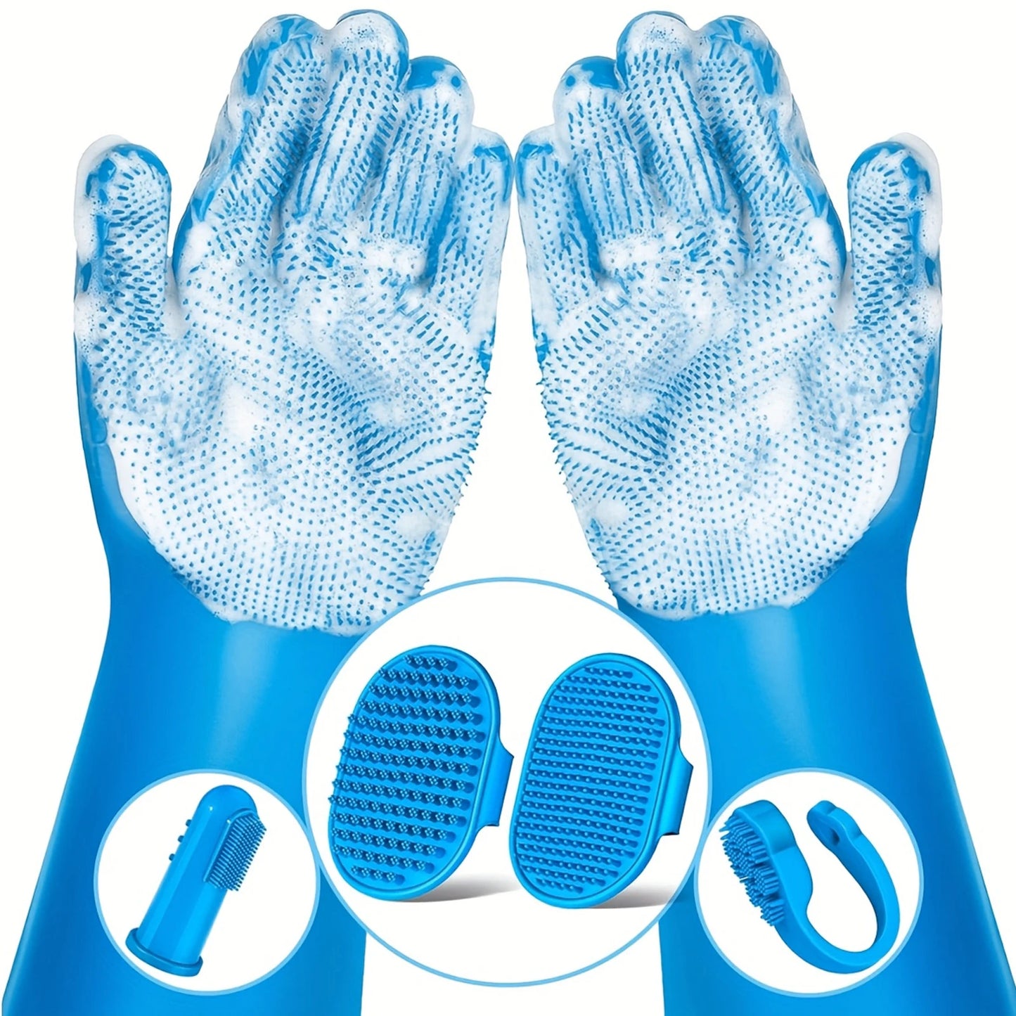 6PCS Pet Grooming Kit Silicone Dog Toothbrush Finger Dog Bath Gloves Dog Shampoo Brush for Dog Cat Bathing Massaging & Grooming