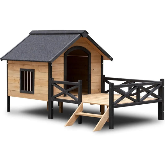 Wooden Large Dog House 43.3" L x 69.9" W x 32.7" H  Weatherproof Outdoor Pet Kennel