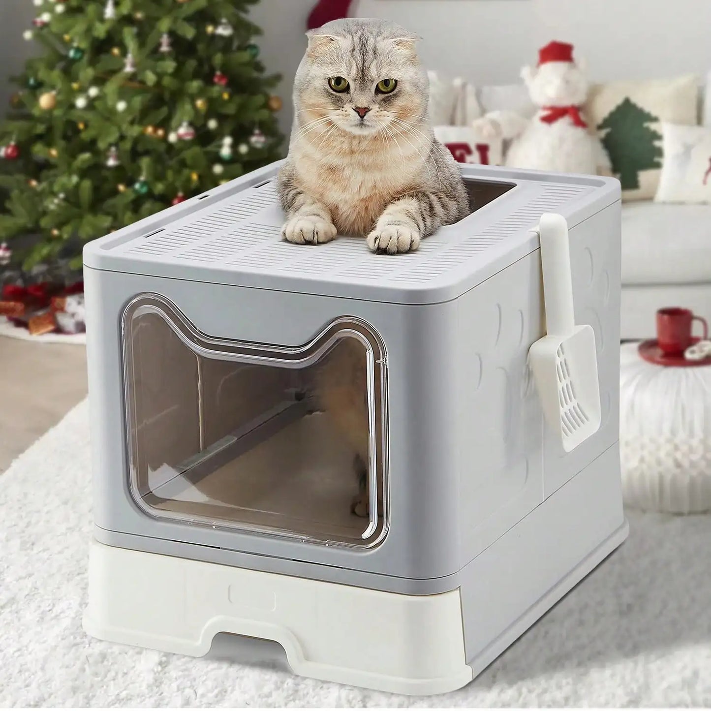 Foldable Litter Box: Drawer Design with Scooper for Easy Cat Waste Management