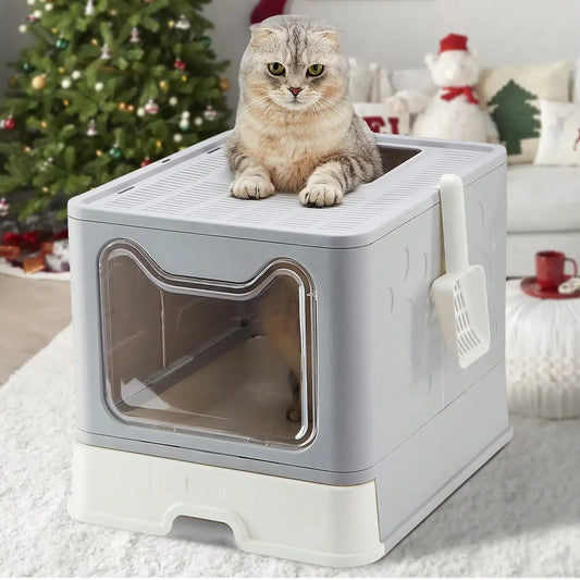Foldable Litter Box: Drawer Design with Scooper for Easy Cat Waste Management