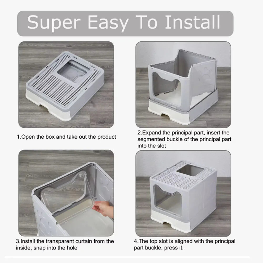 Foldable Litter Box: Drawer Design with Scooper for Easy Cat Waste Management