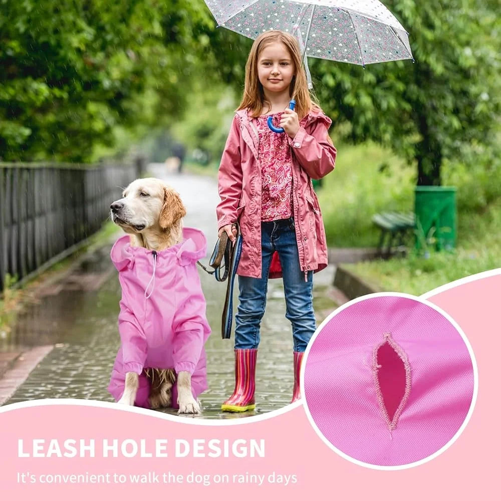 Pet Rain Jacket Waterproof Dog Coat 4 Legs with Leash Hole Lightweight Reflective Poncho Medium Dogs Outdoors